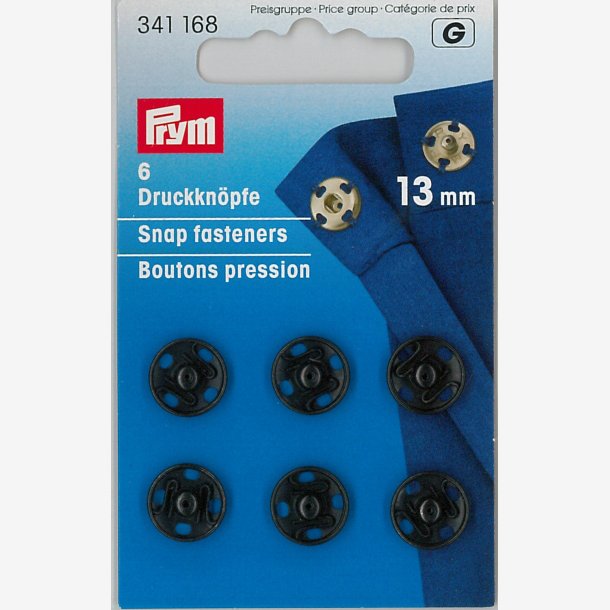 Trykknapper - 13 mm - Svarte - 6 stk