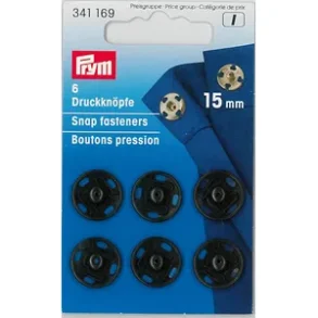 Trykknapper - 15 mm - Svarte - 6 stk