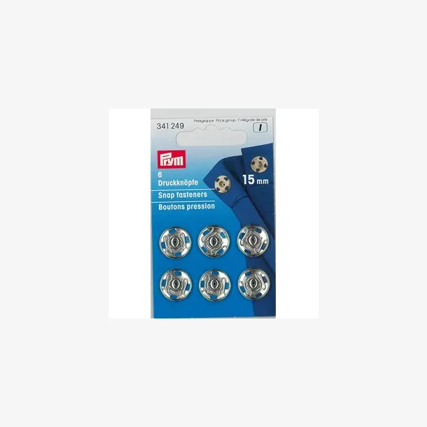 Trykknapper - 15 mm - Blanke - 6 stk