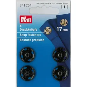Trykknapper - 17 mm - Svarte - 4 stk