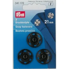 Trykknapper - 21 mm - Svarte - 3 stk