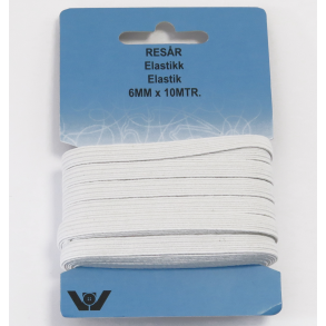 Elastikk 6 mm - Hvitt - 10 m i pakken