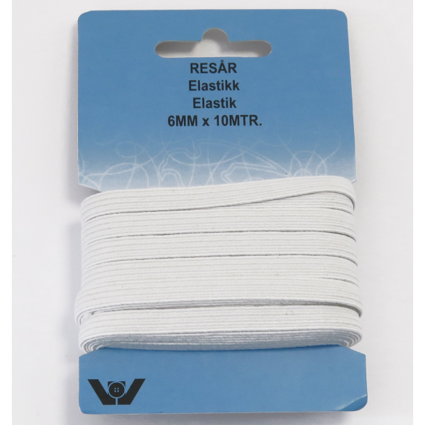 Elastikk 6 mm - Hvitt - 10 m i pakken