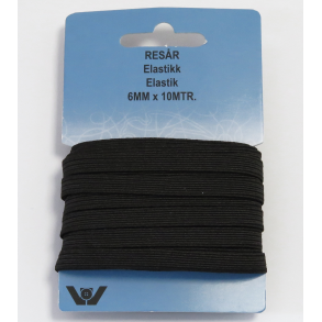 Elastikk 6 mm - Svart - 10 m i pakken