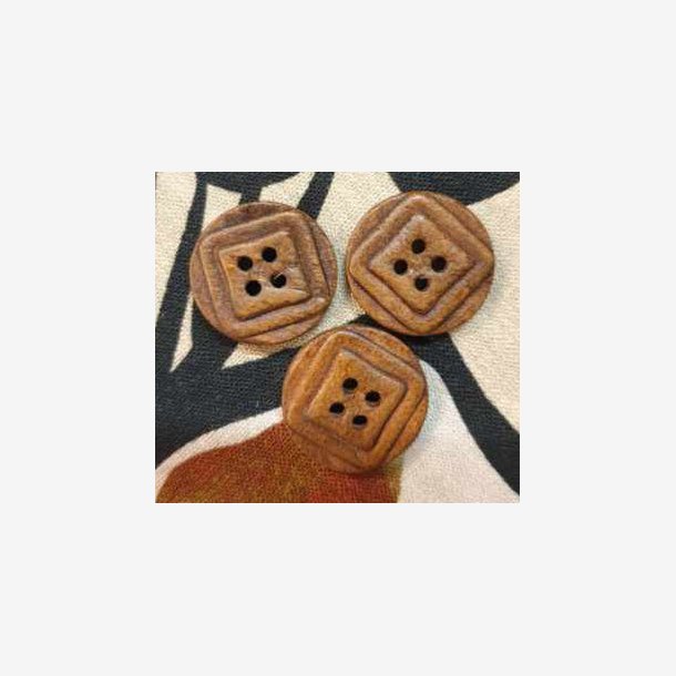 Brun treknapp, rutemotiv 4 hull (20mm)