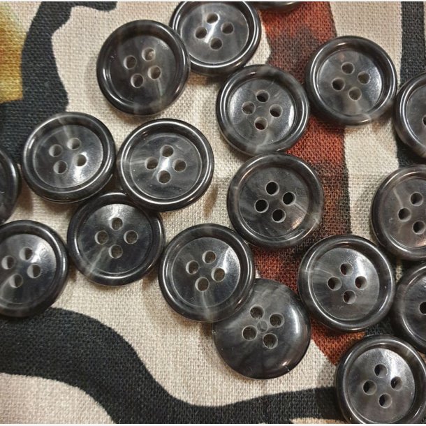 Svartgr melert knapp (15mm)