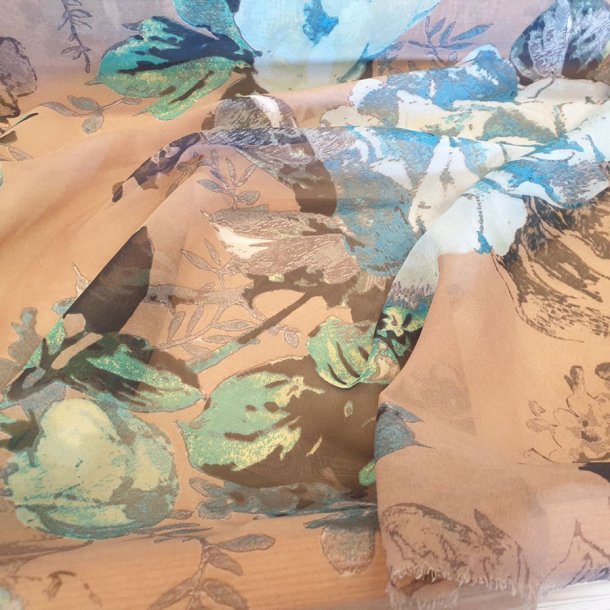 Shiffong brun mnstret - 100% viskose (140cm)