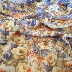 Kreppet 100% polyester- smmnstret - Bl/oliven