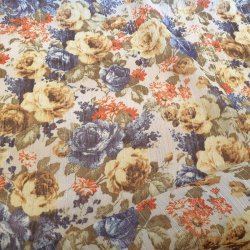 Kreppet 100% polyester- smmnstret - Bl/oliven