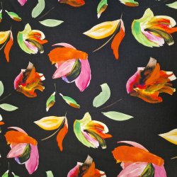 Store tulipaner p svart bunn - 94% viskose / 6% elastan (140cm)