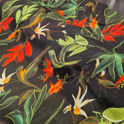 Kreppet rdoransje blomster - 100% rayon