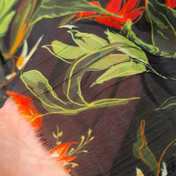 Kreppet rdoransje blomster - 100% rayon