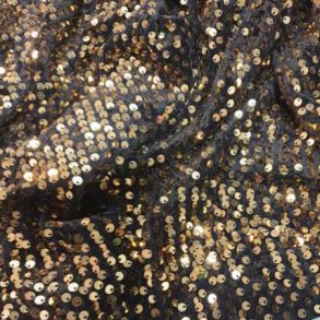 Gullfargede paljetter p svart stretchvelour (120cm)