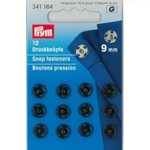 Trykknapper - 9 mm - Svarte - 12 stk