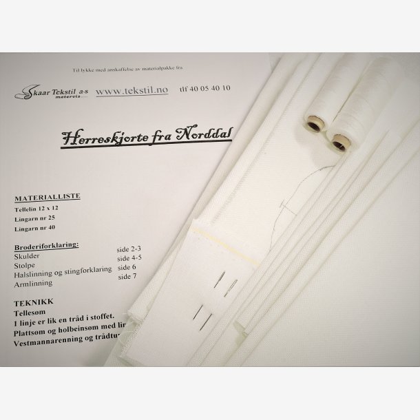 Bunadskjorte Herre Norddal hvit, materialpakke
