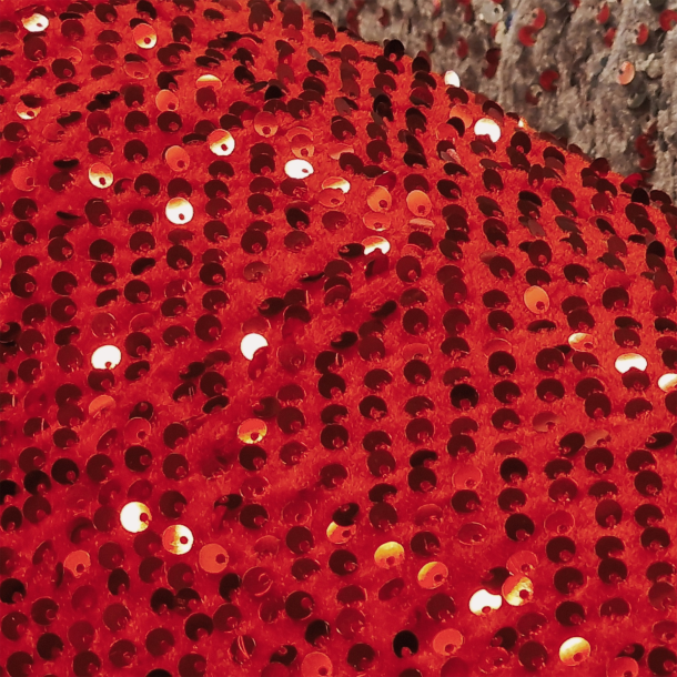 Rde paljetter - stretchvelour 