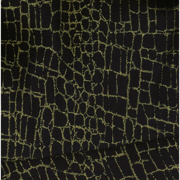 Trykkmnstret kraftig bomull - mrk, mrk bl med gulltrykk